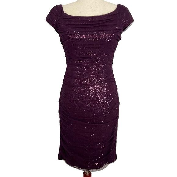 Lauren Ralph Lauren Dresses & Skirts - LAUREN Ralph Lauren Evening Sequin Dress Purple Ruched size 4 slightly stretchy
